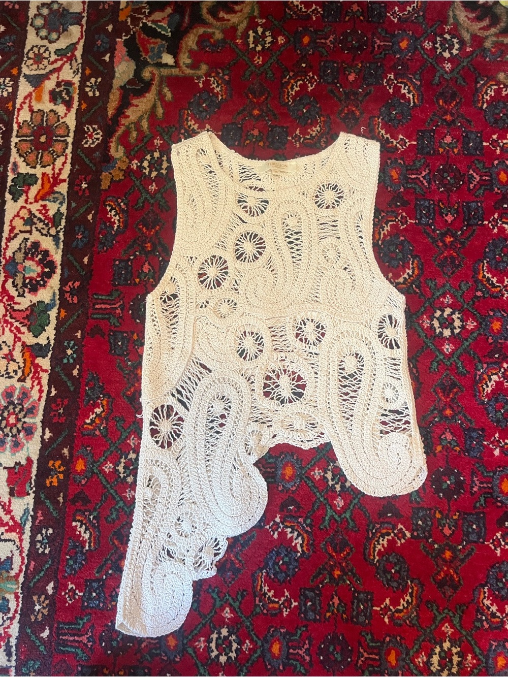 Crochet Openwork Cream Tank Top - Feminine Layering Piece